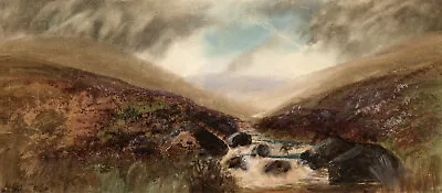 W. Rex Dartmoor Stream With Heather – Early 20th-century Gouache Painting • £31