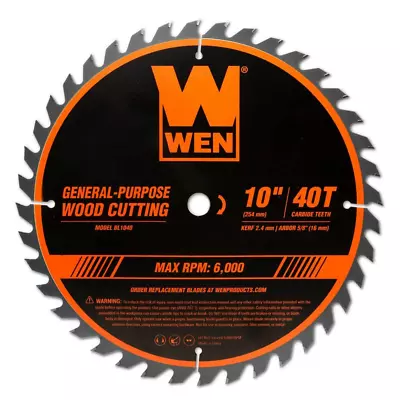 WEN BL1040 10 Inch 40 Tooth Carbide Tipped Professional Woodworking Saw Blade • $12.70