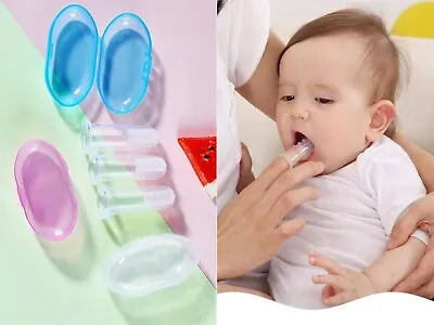 Baby Silicone Finger Toothbrush Soft Teether With Case Gum Tongue Massage Brush • £3.23