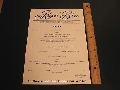 $9.99 • Buy Baltimore & Ohio Railroad Dining Car Menu The Royal Blue One Sided Reprint