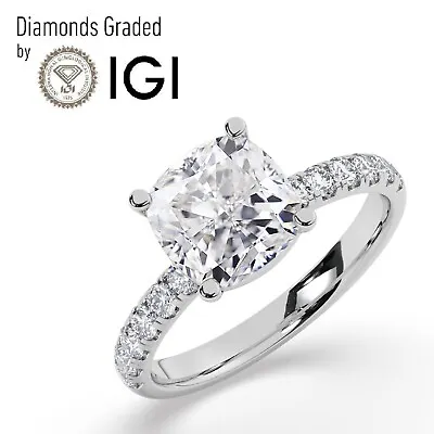 IGI2.00 CT Solitaire Lab-Grown Cushion Diamond Engagement Ring 18K White Gold • $1540