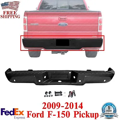 Rear Step Bumper Face Bar Black Steel With Sensor Holes For 2009-2014 Ford F-150 • $295.50