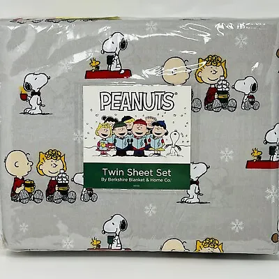 PEANUTS Christmas TWIN SHEETS SET Snoopy Woodstock Charlie Brown Hot Chocolate • $38.24