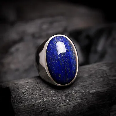 Solid 925 Sterling Silver Natural Blue Lapis Lazuli Gemstone Signet Men's Ring • $41.33