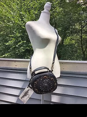 NWT CAMPOMAGGI ITALY  Leather Bag Studs Crystals Dark Blue Festival Hippie Boho • £385.50