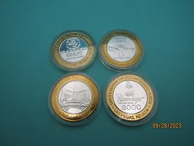 $45 • Buy Lot Of 4, Mixed Limited Edition $10 Casino Gaming Tokens .999 Fine Silver. C356