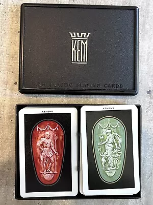 KEM Plastic Playing Cards Complete Set Of 2 Athens Decks Vintage Case • $19.99