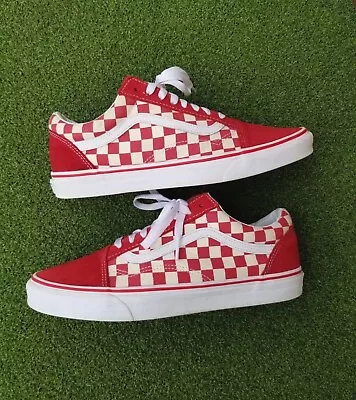 Vans Old Skool Low Red/ White Checkerboard Skate Shoes ~ US Mens Size 10.5 • $19