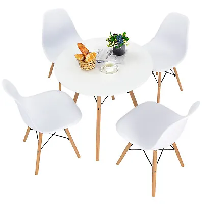 Modern Dining Table Set 5 PCS For 4 Round Dining Room Table Set W/Solid Wood Leg • $239.99