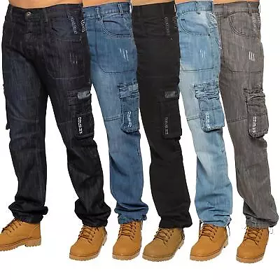 Enzo Mens Combat Jeans Cargo Trousers Casual Work Denim Pants All UK Waist Sizes • $24.88