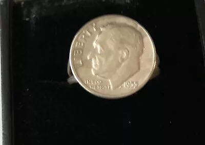 925 Silver - Vintage Roosevelt 1955 United States Dime Coin Ring 8-8.5 • $20