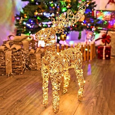 £19.99 • Buy LED Light Up Standing Reindeer 60cm Rattan Wire Frame Christmas Home Decoration