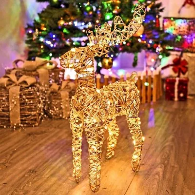 LED Light Up Standing Reindeer 60cm Rattan Wire Frame Christmas Home Decoration • £19.99