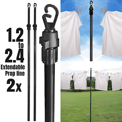 2 X Extendable Prop Line Heavy Duty Clothes Washing Outdoor Pole Support 2.4M • £12.55