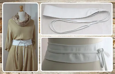 Bnwt Quirky Lagenlook Genuine Leather White Italian Obi Sash Belt • £24.99