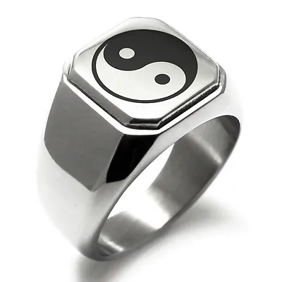 Stainless Steel Yin Yang Symbol Square Mens Square Biker Style Signet Ring • $15