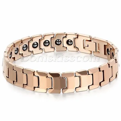 Mens Classic Rose Gold Tone Tungsten Carbide Magnetic Health Bracelet Chain Link • $18.99