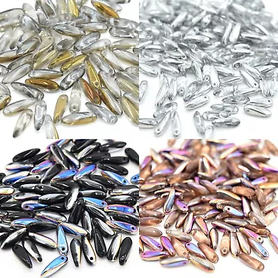 60 X Czech Pressed Glass Dagger Beads 3x11mm For Jewellery Making - Pick Colour • £2.99