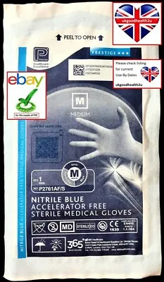 Prestige STERILE Nitrile Blue Examination Gloves MEDIUM Single Pair CE Certified • £2.07