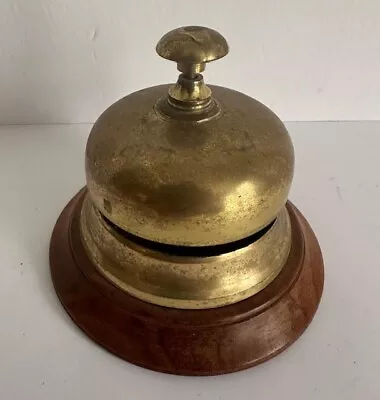 Vintage Solid Wood Base Brass Hotel Desk Bell • $20