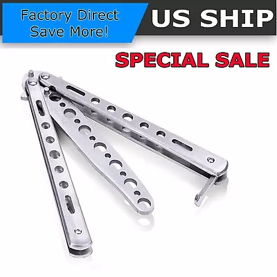 Butterfly Trainer Knife Practice Balisong Dull Training Tool Metal Black Silver • $4.95