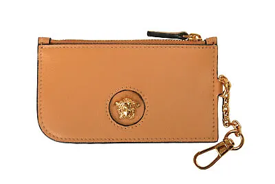 Versace Women's Brown Leather Gold Medusa Head Card Case Keychain • $219.99