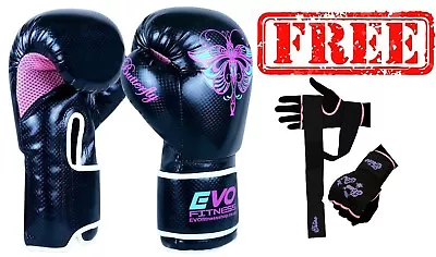 £17.99 • Buy EVO Ladies Leather Pink GEL Women Boxing Gloves MMA Punch Bag Sparring 4-14Oz 