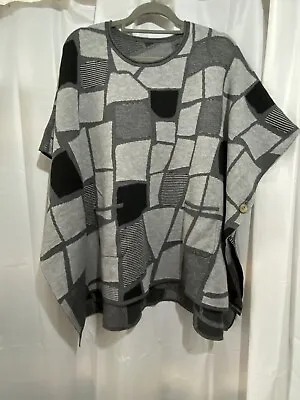 Eden Rock Knitted Abstract Poncho Grey Black One Size Fit 10-18 • £19.99