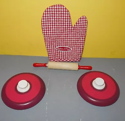 Melissa & Doug Deluxe Wooden Kitchen Replacement Accessory Lids & Oven Mitt • $9.33