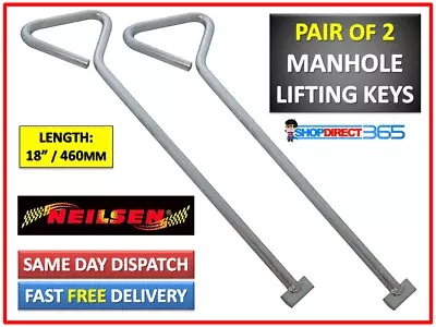 2pc Pair Manhole Cover Lifting Keys 18  Key Steel Drain Lid Lifter Tools CT0788 • £11.45
