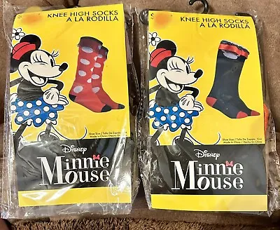 2 Pair Disney Minnie Mouse Sz 10-4 Red Polka Dots Ruffle Top Knee High Socks NEW • $9.98