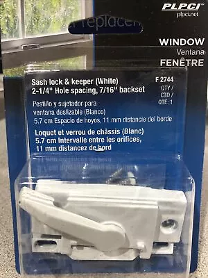 PLPCI Vinyl White Window Sash Lock & Keeper 2 1/4” Spacing 7/16” Backset #F2744 • $8.95