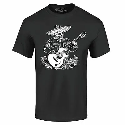Mariachi Skeleton Guitar T-shirt Day Of The Dead Halloween Shirts • $17.27