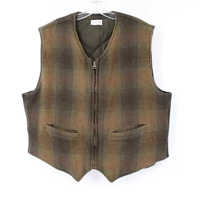 Vintage J Crew Vest Men’s XL Wool Blend Heavy Tweed Zip Up Sleeveless Hunt Plaid • $69.95