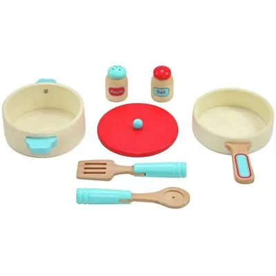 Chad Valley Wooden Pots And Pans Playset Kitchen Collection Seven Piece Set • £16.95