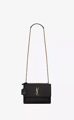 Saint Laurent SUNSET Medium Chain Bag Black Smooth Leather RRP $3650 BNWT • $2870