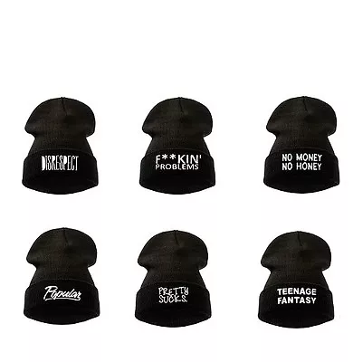 Beanie Hats Wooly Winter Disobey Wasted Youth Black  Geek One Size  • £4.49