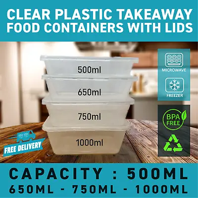 Microwave Containers Food Safe Leak Proof Clear Plastic And Lids *24hr DELIVERY* • £8.95