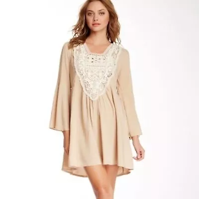 VaVa By Joy Han Cream White Boho Bohemian Crochet Festival Dress Bell Sleeves L • $32.99