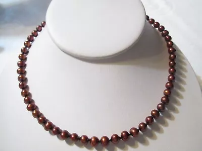 Retro Fine Sterling Clasp 16  Beautiful Burgundy/brown Pearls Necklace • $9.99