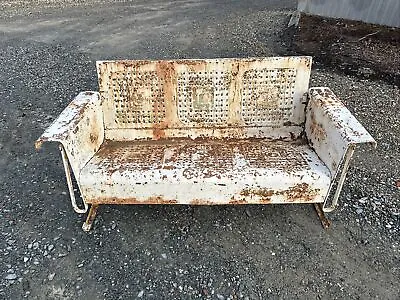 Antique Metal Patio Porch Glider Bench Seat 56 X 28  Basket Weave Design Shaby • $350