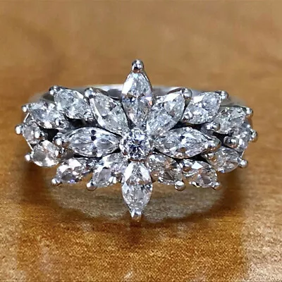 Women Charm 925 Silver Wedding Ring Marquise Cut Cubic Zircon Jewelry Sz 6-10 • $2.52