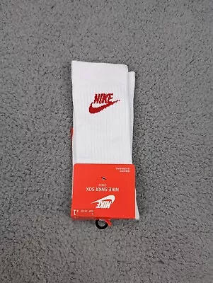 Nike SNKR Sox Essentials Crew Socks Mens Womens 8-12 White Red Logo Athletic • $11.91