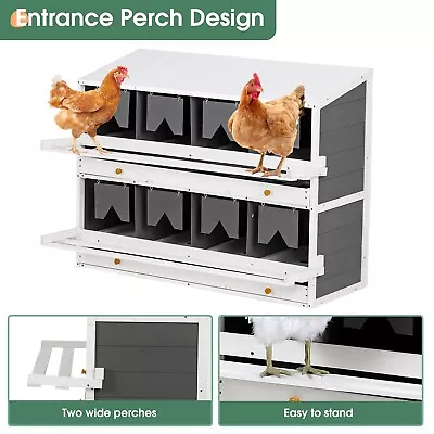 Chicken Nesting Box For Laying Egg 8 Compartments 2 Collection Trays Vented Hole • $225.69