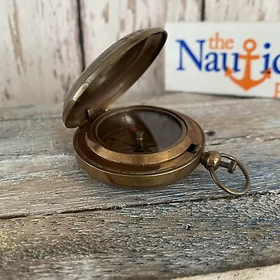 $15.97 • Buy Antique Finish Brass Push Button Compass W/ Lid - Vintage Pocket Style, Nautical