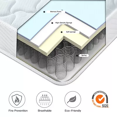 GUDE NIGHT* Mattress Memory Foam Medium Hardness 3D Knitting Fabric*17cm Deep • £79.99