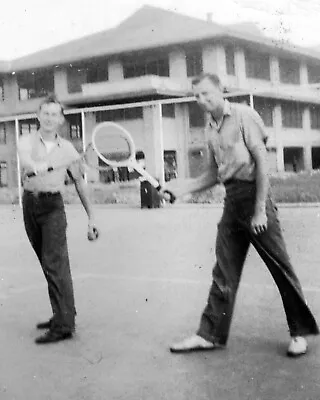 ORIGINAL VINTAGE PHOTO: Military Men Male Sailors Tennis Game Racquet 40's 40s • $5