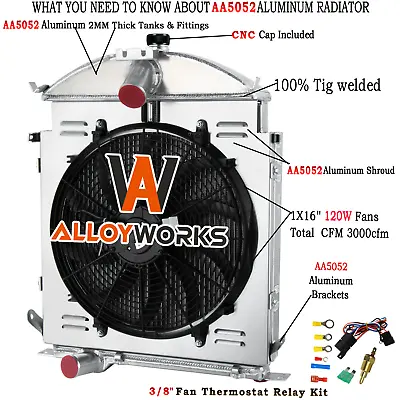 4 Row Radiator Shroud 16 Fan For 1928 1929 Ford Model A Heavy Duty 3.3L L4 MT • $262.15