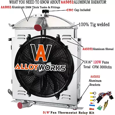 4 Rows Radiator Shroud Fan Combo For 1928 Ford Model A Heavy Duty L4 3.3L 1929 • $309