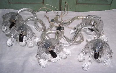 5 Vintage Glass Chandelier Lamp Parts Arms Bobeche & Prisms • $59